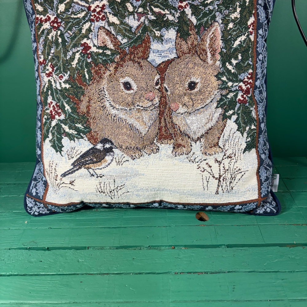 Brown and White Accent Pillow with Winter Design